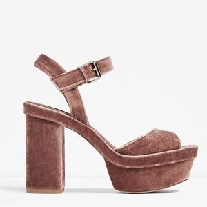 Zara dusty rose velvet platform high sandal heels